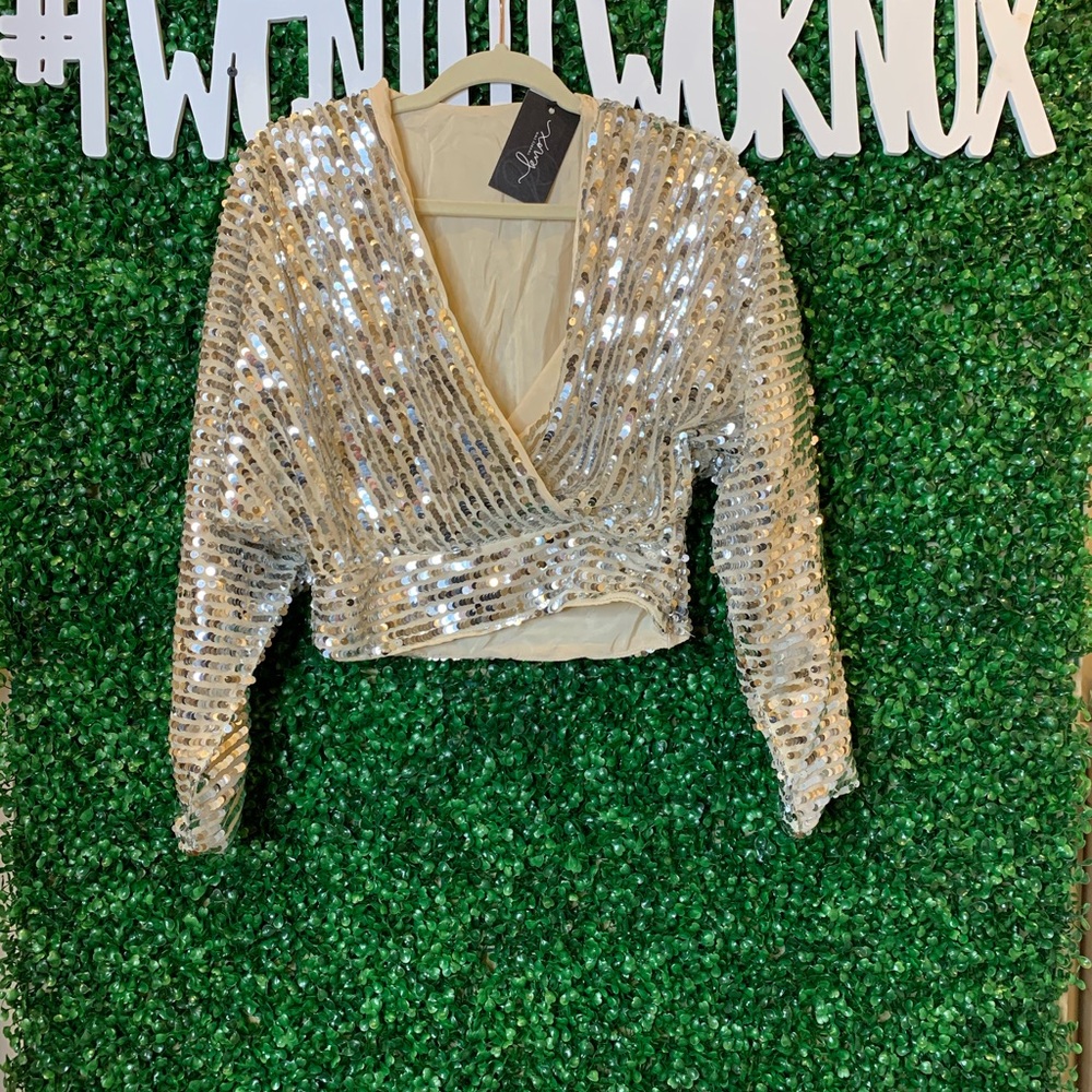Silver Sequin Wrap Top